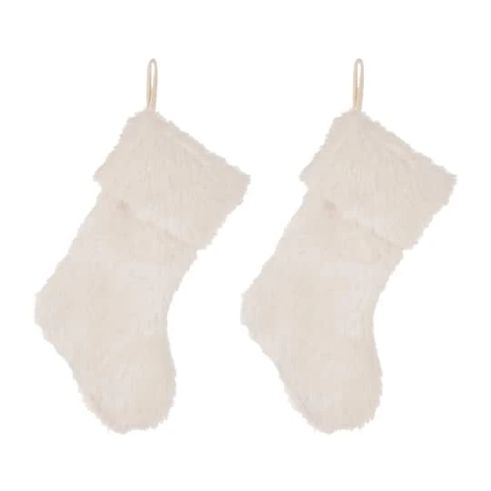 Glitzhome® 21" White Plush Stocking, Set Of 2 4 Glitzhome® 21" White Plush Stocking, Set Of 2 - Image 2