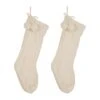 Glitzhome® 24" White Knitted Polyester Christmas Stocking With Pom Pom, 2ct. -Christmas Designers Store D479601S 1