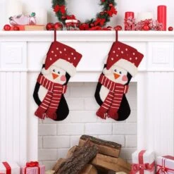 Glitzhome® 19" 3D Penguin Hooked Stockings, 2ct. -Christmas Designers Store D479608S 2