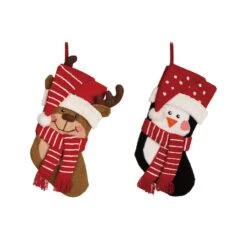 Glitzhome® 19" Penguin & Reindeer Hooked Stocking Set
