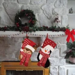 Glitzhome® 19" Penguin & Reindeer Hooked Stocking Set -Christmas Designers Store D479609S 2