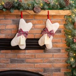 Glitzhome® 12.5" Bone Shape Hooked Stockings, 2ct. -Christmas Designers Store D479611S 2