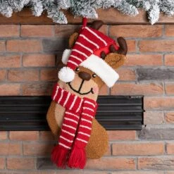 Glitzhome® 19" 3D Reindeer Hooked Stocking -Christmas Designers Store D479626S 2