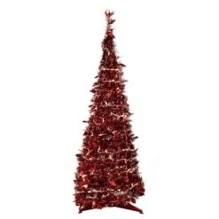 Northlight 6ft. Pre-Lit Red Tinsel Artificial Pop-Up Christmas Tree, Clear Lights -Christmas Designers Store D489968S 11