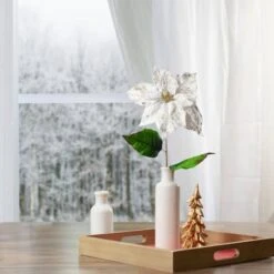 Northlight White & Gold Christmas Poinsettia Stem -Christmas Designers Store D491557S 2