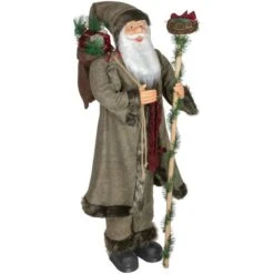 Northlight 4ft. Olive Green & Burgundy Red Standing Santa Claus With Gift Bag Christmas Figure -Christmas Designers Store D491585S 15
