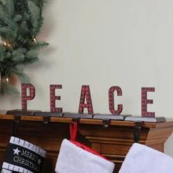 Northlight 6" Red & Black Buffalo Plaid Peace Christmas Stocking Holder Set -Christmas Designers Store D491599S 3