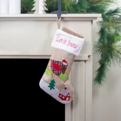 Northlight 19" Let It Snow Bird Burlap Christmas Stocking -Christmas Designers Store D491604S 2