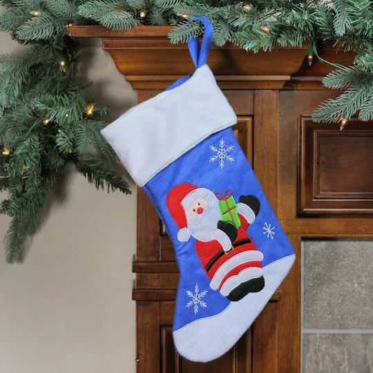 Northlight 15" Blue & Red Santa Claus Christmas Stocking 6 Northlight 15" Blue & Red Santa Claus Christmas Stocking - Image 4