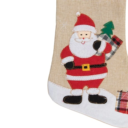 Northlight 19" Beige & Red Burlap Santa Christmas Stocking 6 Northlight 19" Beige & Red Burlap Santa Christmas Stocking - Image 4
