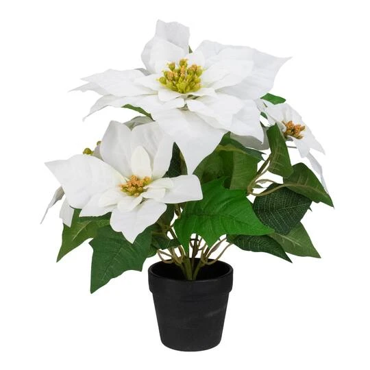 Northlight 14.5" Potted White Artificial Christmas Poinsettia Flower Plant 4 Northlight 14.5" Potted White Artificial Christmas Poinsettia Flower Plant - Image 2