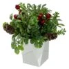 Northlight 8" Green & Silver Potted Artificial Boxwood With Berries Christmas Arrangement