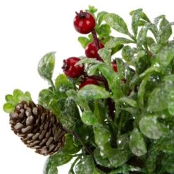 Northlight 8" Green & Silver Potted Artificial Boxwood With Berries Christmas Arrangement -Christmas Designers Store D491643S 4
