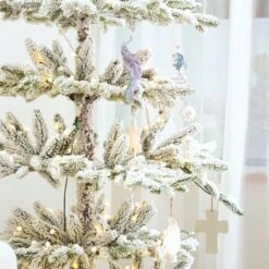 7ft. Pre-Lit Deluxe Flocked Pine Artificial Christmas Tree, Warm White LED Lights -Christmas Designers Store D494331S 4