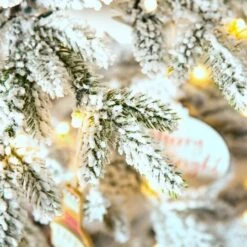 7ft. Pre-Lit Deluxe Flocked Pine Artificial Christmas Tree, Warm White LED Lights -Christmas Designers Store D494331S 5