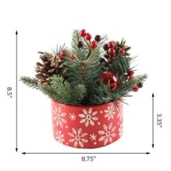 Christmas Mix In 5" Red Snowflakes Ceramic Pot -Christmas Designers Store D511158S 2