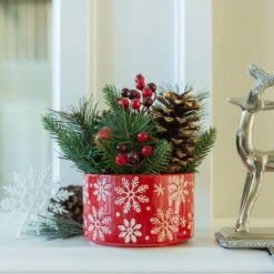 Christmas Mix In 5" Red Snowflakes Ceramic Pot -Christmas Designers Store D511158S 3