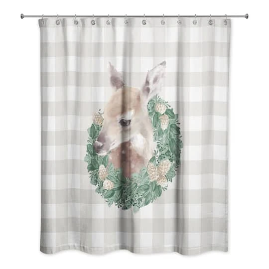 Buffalo Check Fawn Wreath Shower Curtain 3 Buffalo Check Fawn Wreath Shower Curtain