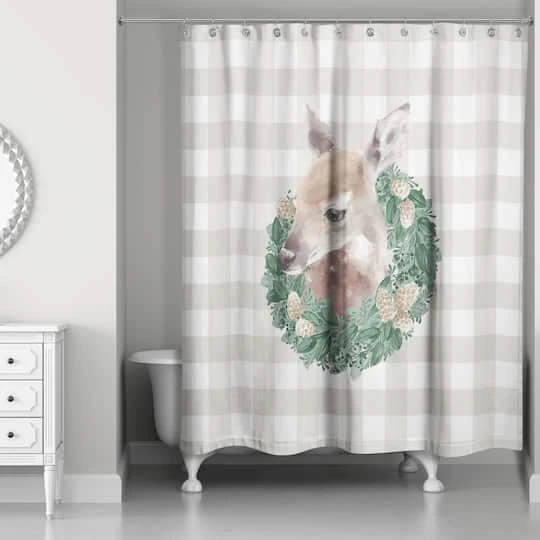 Buffalo Check Fawn Wreath Shower Curtain 5 Buffalo Check Fawn Wreath Shower Curtain - Image 3