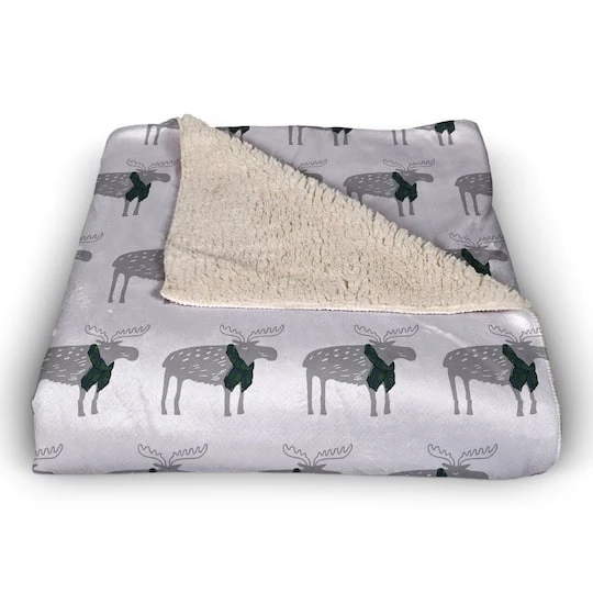 Plaid Scarf Moose Pattern 50x60 Sherpa Fleece Blanket 6 Plaid Scarf Moose Pattern 50x60 Sherpa Fleece Blanket - Image 4
