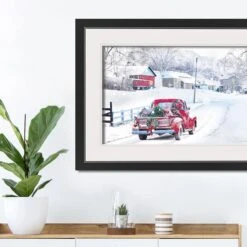 Dashing Through The Snow Truck Black Framed Print Under Plexiglass -Christmas Designers Store D518110S 3