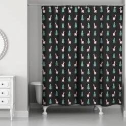 Holiday Llama Pattern Shower Curtain -Christmas Designers Store D518166S 2
