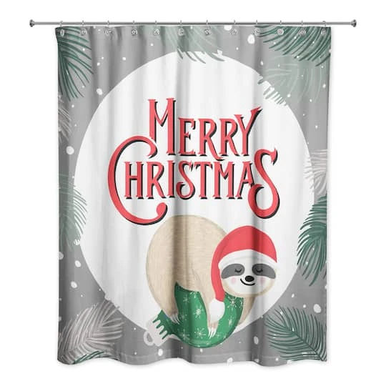 Merry Christmas Sleepy Sloth Shower Curtain 3 Merry Christmas Sleepy Sloth Shower Curtain