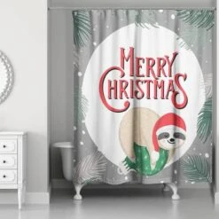 Merry Christmas Sleepy Sloth Shower Curtain 7 Merry Christmas Sleepy Sloth Shower Curtain -Christmas Designers Store D518167S 2