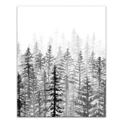 Black White Watercolor Trees 16x20 Canvas Wall Art