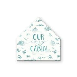 Snowy Town Pattern Teal Cozy Cabin 17x17 House Shaped Canvas