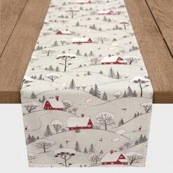Snowy Village 16x72 Poly Twill Table Runner -Christmas Designers Store D518398S 2