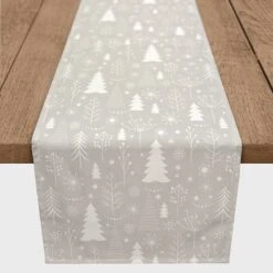 Winter Tree Soft Gray 16x90 Poly Twill Table Runner 8 Winter Tree Soft Gray 16x90 Poly Twill Table Runner -Christmas Designers Store D518405S 2