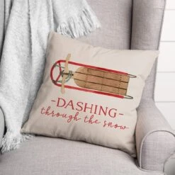 Dashing Snow Sled 18x18 Throw Pillow -Christmas Designers Store D518419S 2