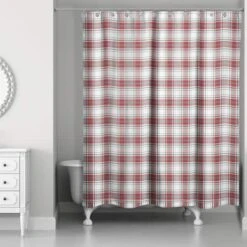 Red & Gray Plaid Shower Curtain -Christmas Designers Store D518565S 2