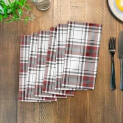 Red Gray Plaid 10x10 Cotton Twill Napkin -Christmas Designers Store D518588S 3