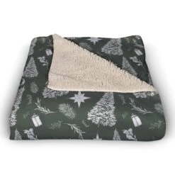 Sage Christmas Trees Sherpa Fleece Blanket 8 Sage Christmas Trees Sherpa Fleece Blanket -Christmas Designers Store D518603S 2