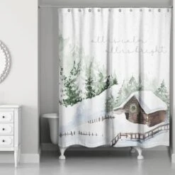 Snowy Cabin Shower Curtain -Christmas Designers Store D518612S 2