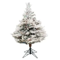 3.5ft. Pre-Lit Flocked Alberta Artificial Christmas Tree, Multicolor LED Lights 8 3.5ft. Pre-Lit Flocked Alberta Artificial Christmas Tree, Multicolor LED Lights -Christmas Designers Store D522328S 1 1