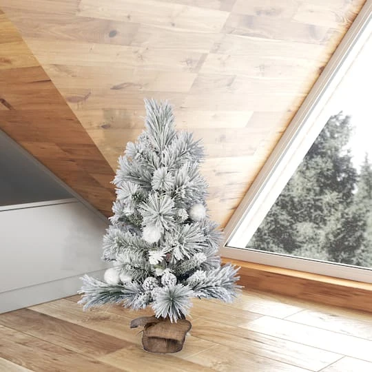 3ft. Unlit Frosted Beacon Pine With Snowballs & Pinecones Artificial Christmas Tree In Burlap Base 5 3ft. Unlit Frosted Beacon Pine With Snowballs & Pinecones Artificial Christmas Tree In Burlap Base - Image 3