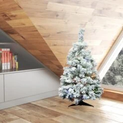 3ft. Pre-Lit Flocked Alaskan Pine Artificial Christmas Tree, Multicolor Dura-Lit® LED Lights -Christmas Designers Store D522486S 2