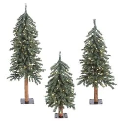2ft., 3ft. & 4ft. Natural Bark Alpine Artificial Christmas Tree Set, Warm White Dura-Lit® LED Lights -Christmas Designers Store D522497S 1 1
