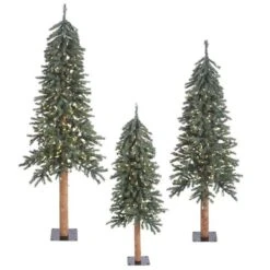 4ft., 5ft., & 6ft. Pre-Lit Natural Bark Alpine Artificial Christmas Tree Set, Clear Lights