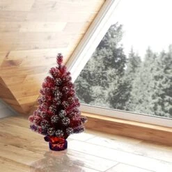 2ft. Unlit Dark Red Tinsel Artificial Christmas Tree -Christmas Designers Store D522577S 2