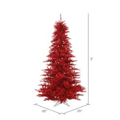 3ft. Unlit Red Tinsel Fir Artificial Christmas Tree -Christmas Designers Store D522582S 2