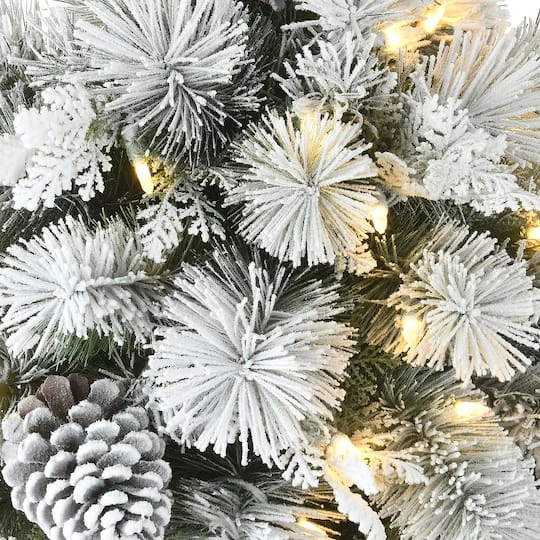 22" Pre-Lit Flocked Chiwawa Basin Pine Tree With Pinecones In Gray Pot, Clear LED Lights 7 22" Pre-Lit Flocked Chiwawa Basin Pine Tree With Pinecones In Gray Pot, Clear LED Lights - Image 5