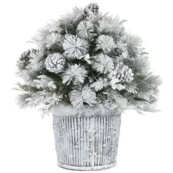 22" Pre-Lit Flocked Chiwawa Basin Pine Tree With Pinecones In Gray Pot, Clear LED Lights 14 22" Pre-Lit Flocked Chiwawa Basin Pine Tree With Pinecones In Gray Pot, Clear LED Lights -Christmas Designers Store D531431S 5