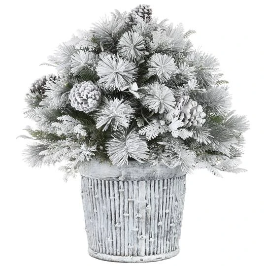 22" Pre-Lit Flocked Chiwawa Basin Pine Tree With Pinecones In Gray Pot, Clear LED Lights 8 22" Pre-Lit Flocked Chiwawa Basin Pine Tree With Pinecones In Gray Pot, Clear LED Lights - Image 6