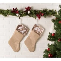 DII® Champagne Sequin Linen Holiday Stocking Set -Christmas Designers Store D540058S 5
