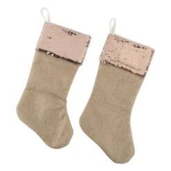 DII® Champagne Sequin Linen Holiday Stocking Set -Christmas Designers Store D540058S 7