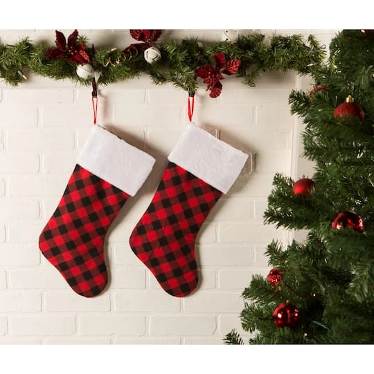 DII® Red & Black Buffalo Check Holiday Stockings Set 6 DII® Red & Black Buffalo Check Holiday Stockings Set - Image 4